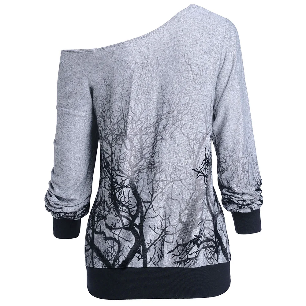 ROSEGAL 3XL Весна Осень Вязание Готический толстовки для женщин косой шеи с длинным рукавом 3D дерево печати Хэллоуин Толстовка Топ Женская рубашка