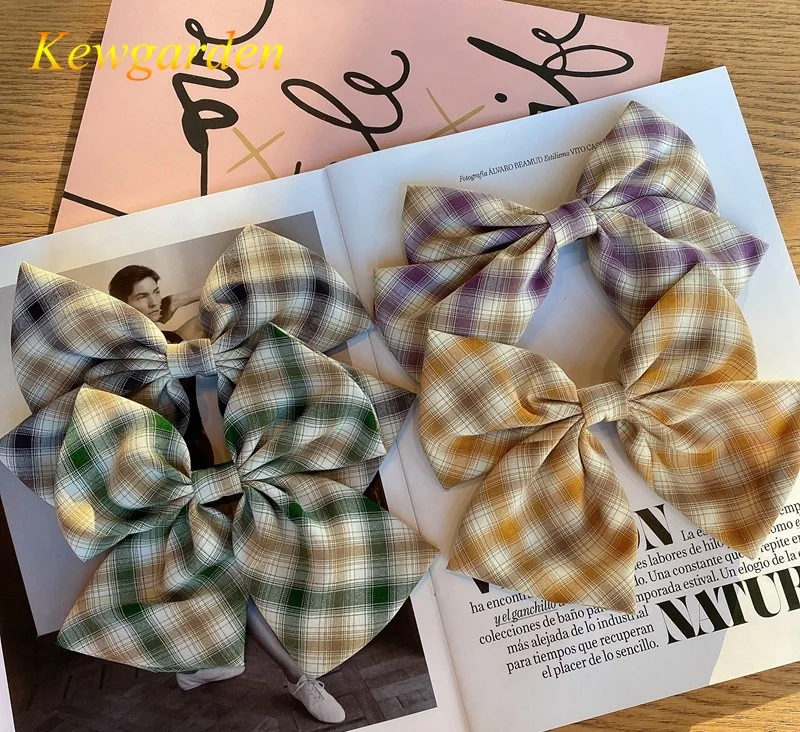 

Kewgarden Girls web celebrity big bow hairpin plaid college children's spring pin hair at the back of the head 3pcs
