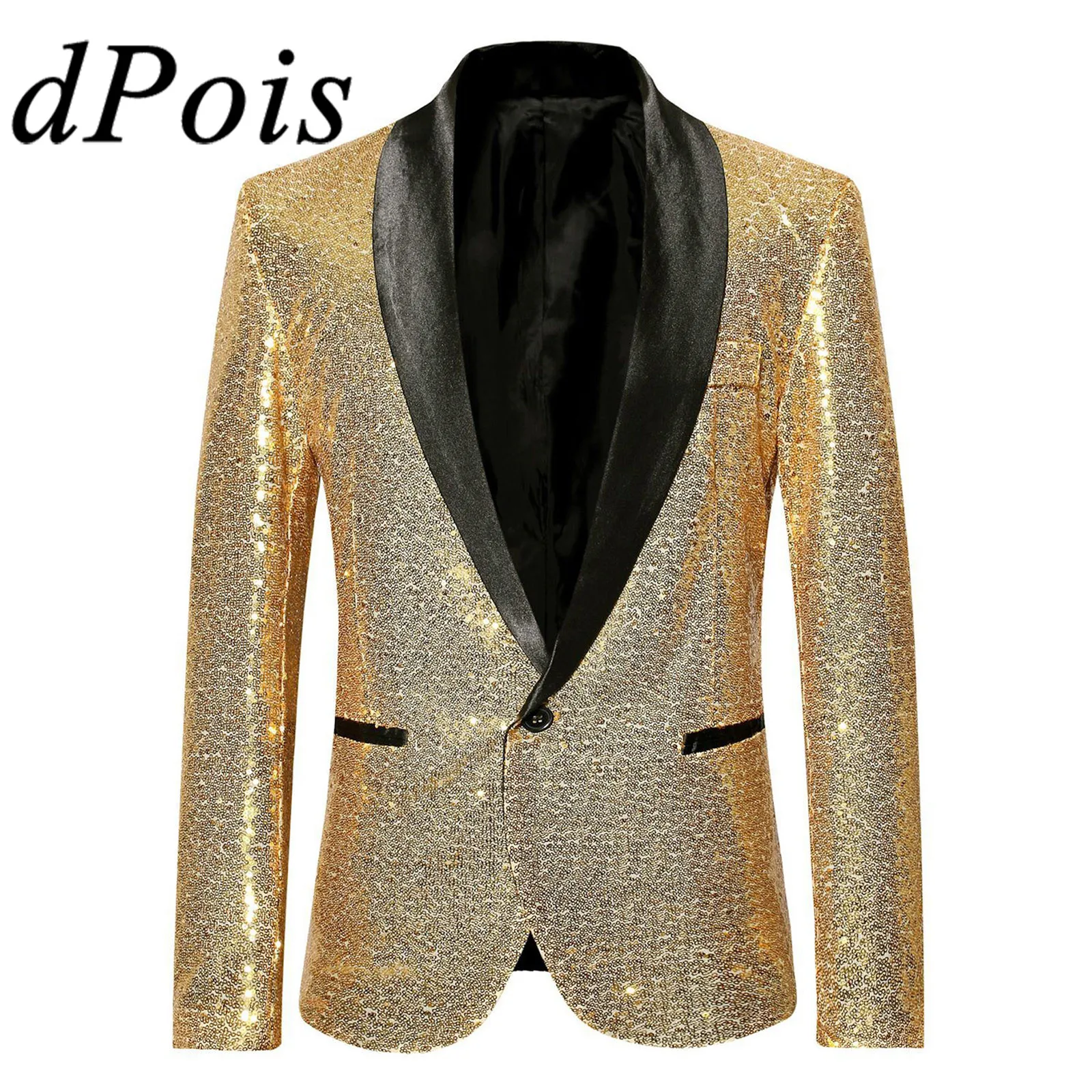 

Men's Gentleman Blazer Long Sleeve Shiny Sequin Formal Tuxedo Suit Blazers Male Wedding Jackets Banquet Host Performance Costume