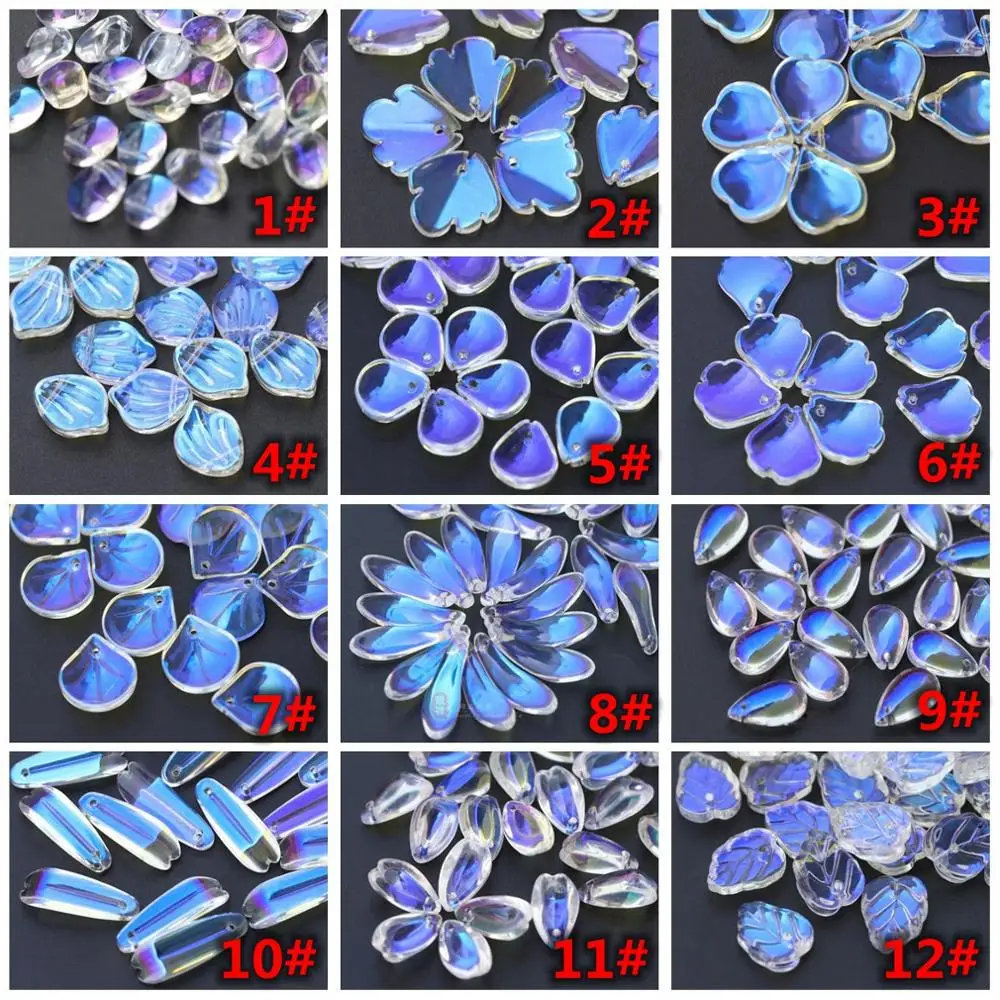 Бусины прозрачные в форме лепестков AB хрустальные для рукоделия с отверстием