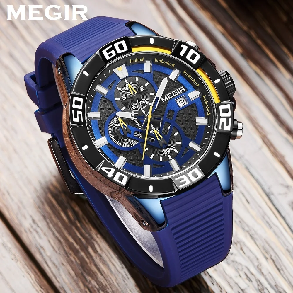 Часы MEGIR Мужские кварцевые с хронографом, спортивные брендовые роскошные в стиле милитари, с силиконовым ремешком от AliExpress WW