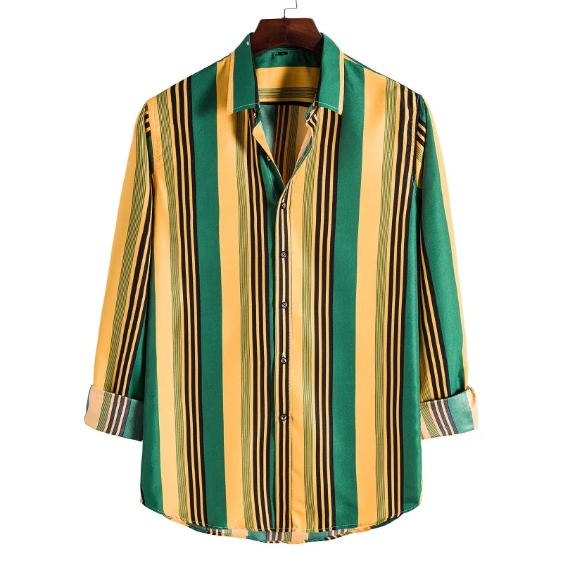 Men's Shirt Long Sleeve Hawaiian  Social Luxury Button Up Cardigan Blouses Wholesale 2021Single Breasted Turn-down Collar Broad