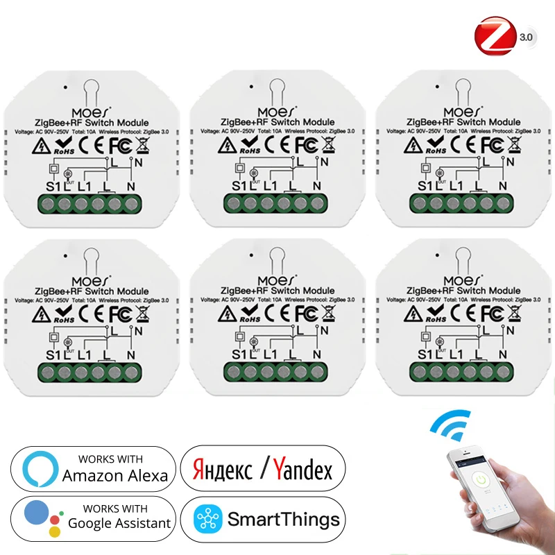 

Tuya ZigBee 3,0 умный светильник переключатель 1 Gang ZIGBEE + RF ВКЛ-ВЫКЛ триггерный релейный модуль Tuya/приложение Smart Life работает с Amazon Alexa и Google Home