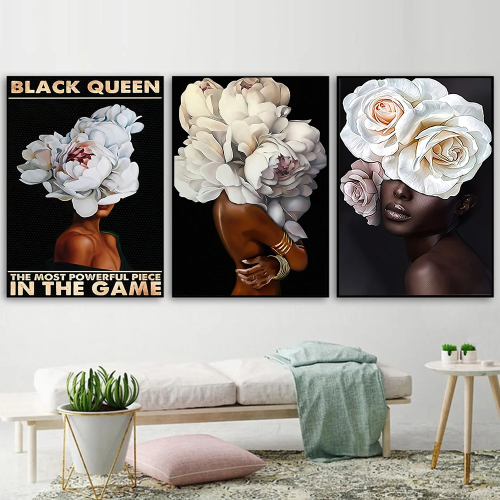 

Flowers Head Black Woman Abstract Canvas Painting Wall Art Print Poster Picture Decorative Painting Living Room Home Decoration