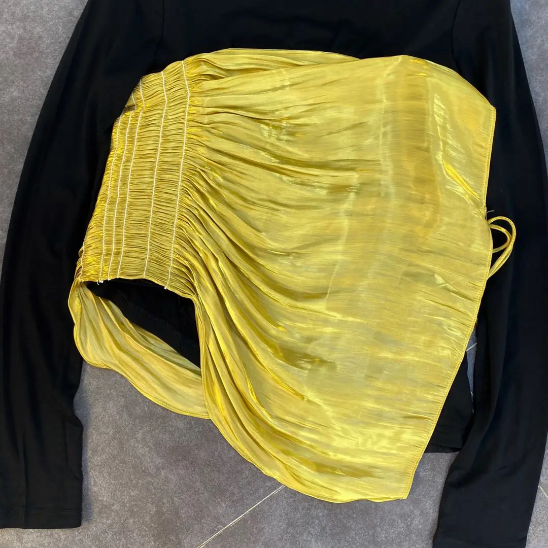 

ZCSMLL 2021 Autumn High-necked Long-sleeved Stitching Color Cloth Overlapping Feeling Small Woman Designer Slim Shirt