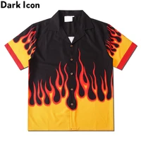 dark icon flame shirt men vintage street mens shirt summer hawaiian shirt man clothing