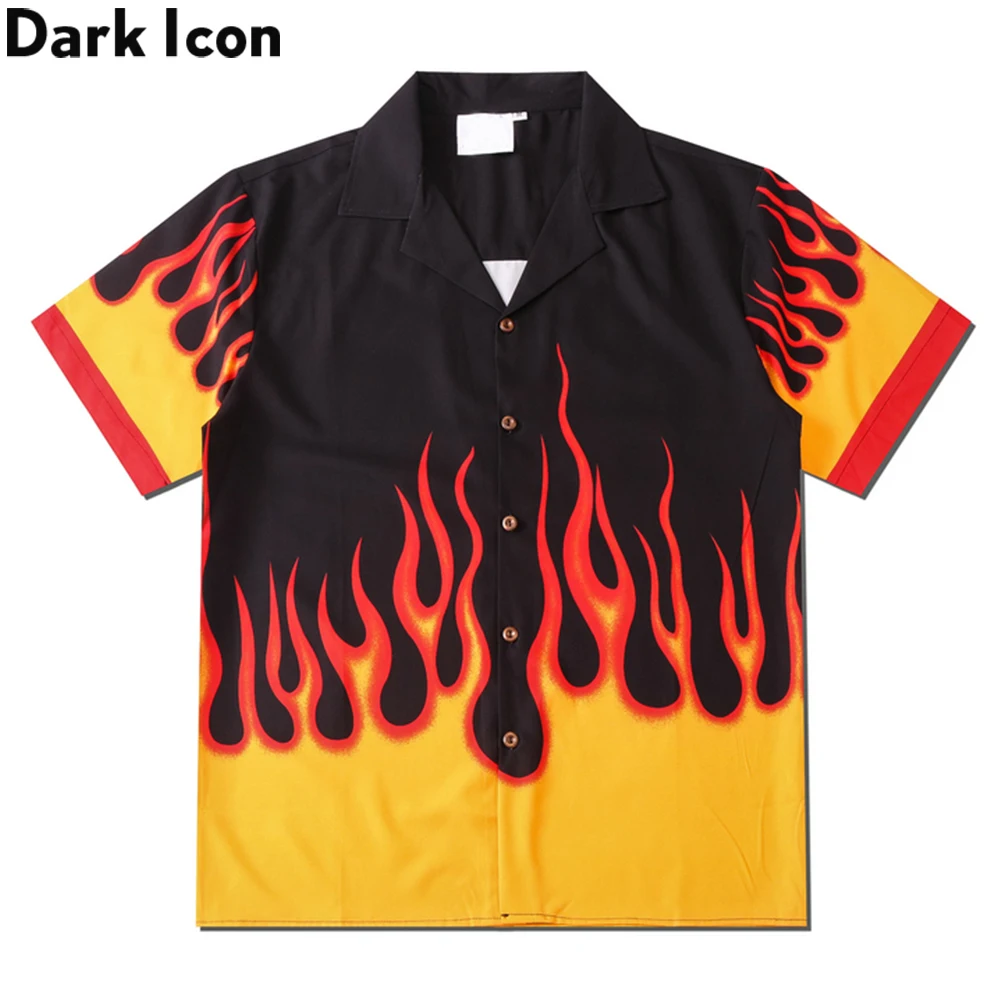 Мужская винтажная гавайская рубашка Dark Icon Flame летняя уличная одежда |
