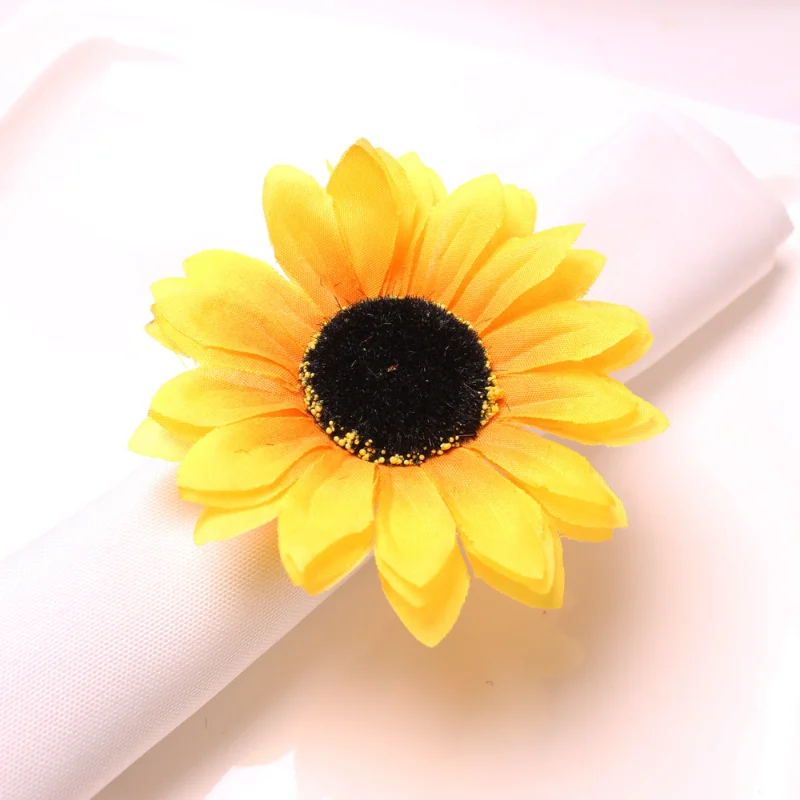 6PCS Table Accessories Simulation Sunflower Napkin Ring Sunflower Napkin Ring Fabric Sunflower Napkin Button