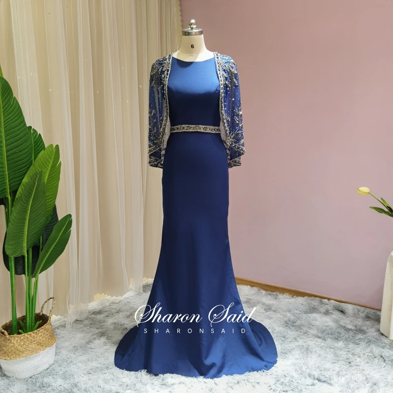 

Женское вечернее платье-русалка, темно-синее длинное платье с накидкой и шалью, со стразами, для гостей свадебной вечеринки