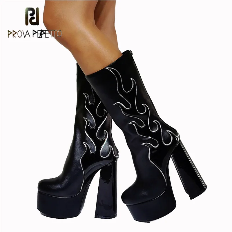 

New Black Thick-soled 15cm Super High Heel Sexy Handsome Personality Mid-tube Fashion Boots Winter Nightclub Banquet Long Boots