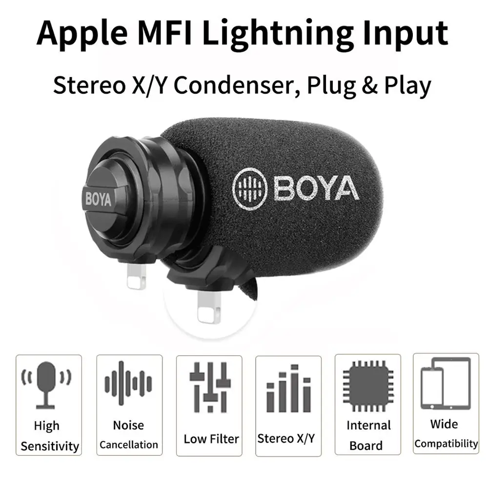 BOYA BY-DM200 Цифровой Стерео конденсаторный микрофон дробовик с входом Lightning для Apple