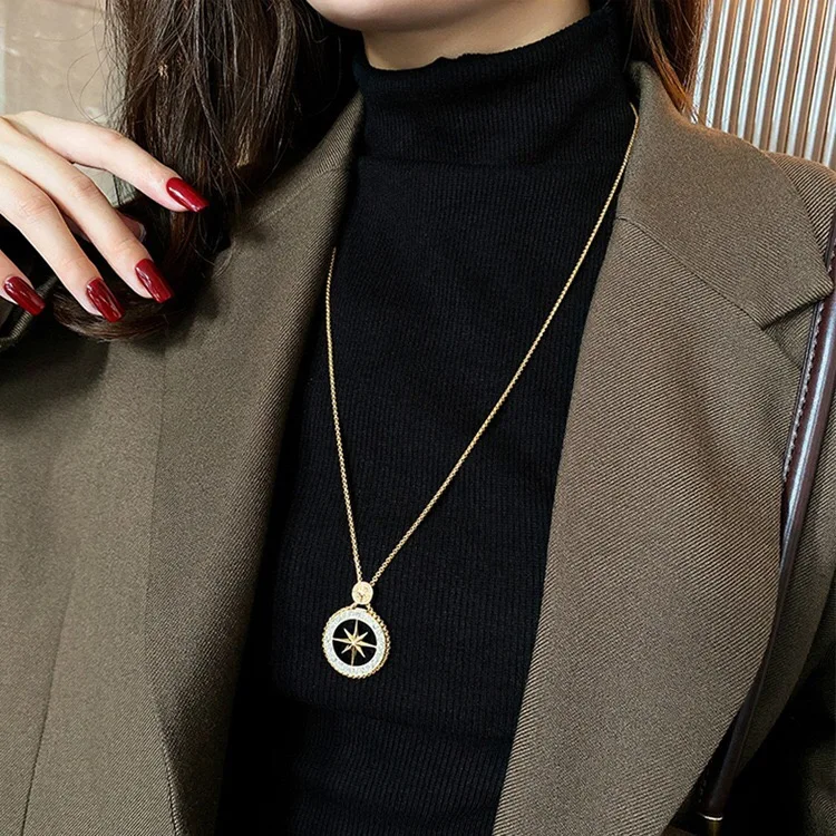 Dainty Zircon North Star Necklaces Women Hip Hop Jewelry Gold Round Eight Pointed Charms Necklace Fashion Party Chains Gift | Украшения и