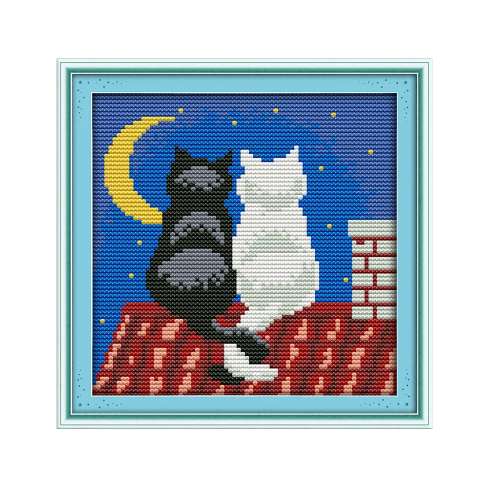 The black and the white cats cross stitch kit cartoon 11ct count canvas stitches embroidery DIY handmade needlework plus