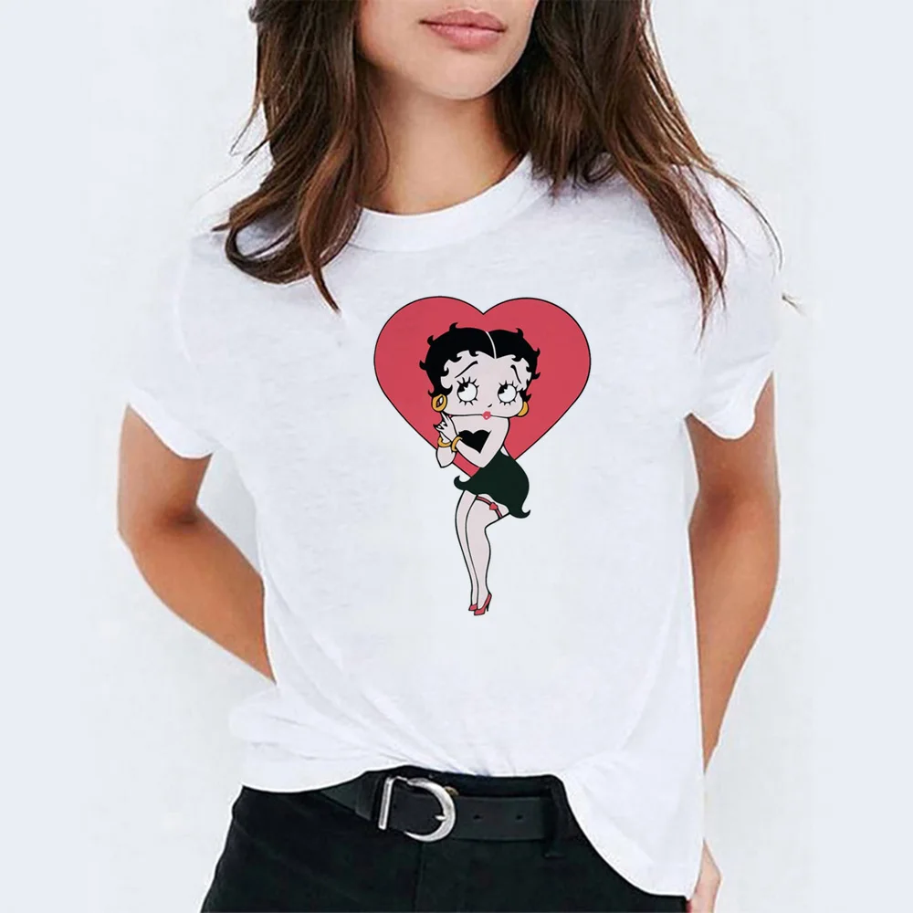 1 Футболка с рисунком Betty Boop, модная Корейская одежда для пар, хлопковый топ с короткими рукавами и принтом ангела, женская футболка 90s - Цвет: 1