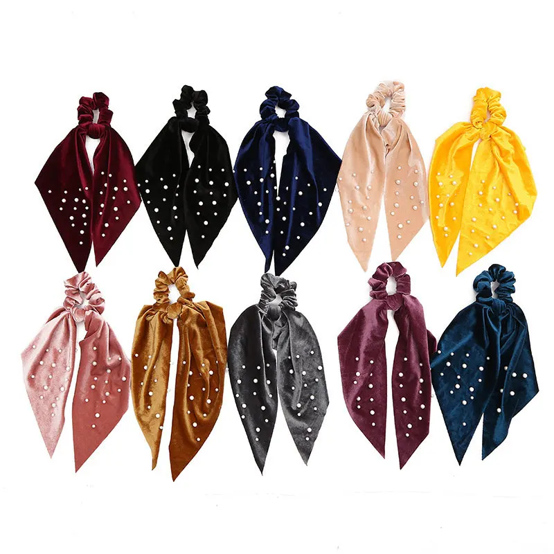 Женские бархатные резинки для волос с бантом жемчужинами эластичные держатель