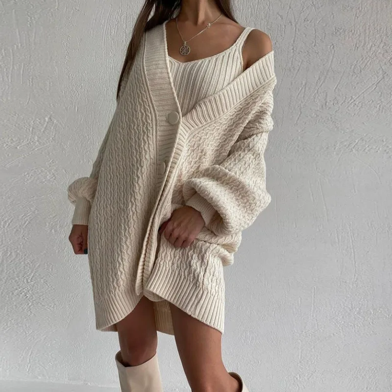 

Cardigans Dress Women 2021 Winter Oversized V Neck Knitted Long Sleeve Cardigans Tops Casual Sexy Club Sweater Outwear