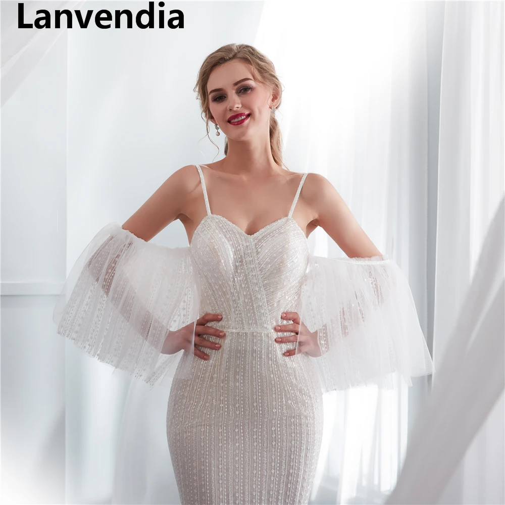 Lanvendia 2020 Wedding Dresses Mermaid Bridal Dress Lace Appliqued Beach Boho Bridal Gowns Vestido De Novia