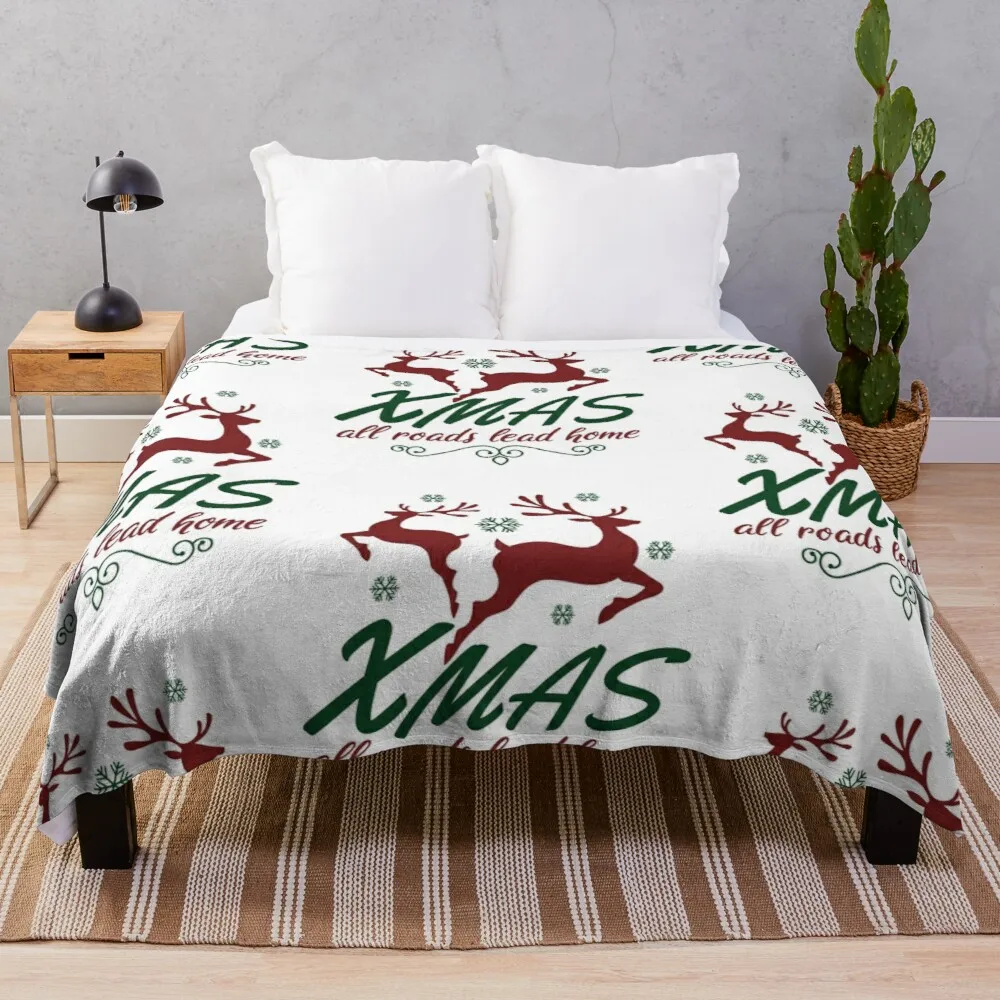 

Xmas all roads lead home Soft Flannel Sherpa Sherpa Summer Covering Blanket Throw for adult Children Kids on Bed Sofa Couch