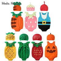 2020 summer baby boys girls unisex fruit type hat with bodysuit infant toddler cotton cute jumpsuit photography outfits