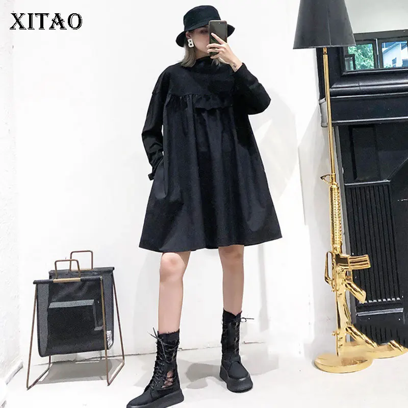 XITAO/черное платье для женщин свободные большие размеры женские платья с длинным