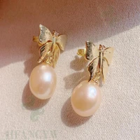 pink baroque pearl earring 18k zircon butterfly hook flawless irregular luxury real women accessories jewelry party aaa aurora