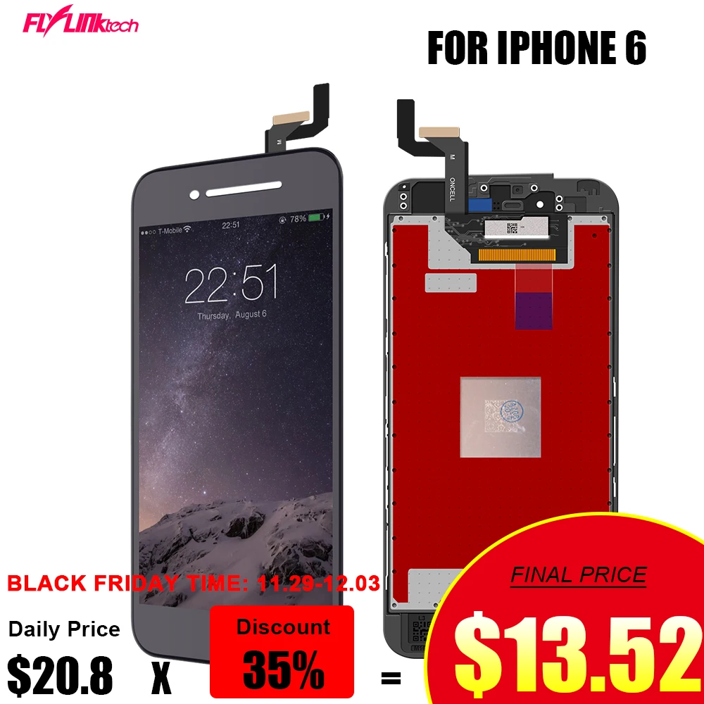 Flylinktech для iPhone 6 Замена ЖК-дисплея 4 7 &quot3D кодирующий преобразователь сенсорного