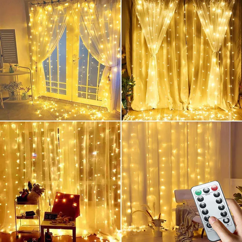

Christmas Decoration for Home 3M LED Fairy Lights Garland Led Festoon Curtain Lamp Remote Control USB Curtains String Lights