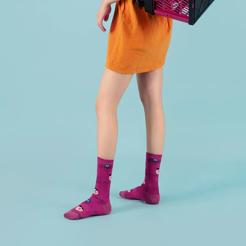 Осенние винтовые носки с милыми иллюстрациями из японского мультфильма парные