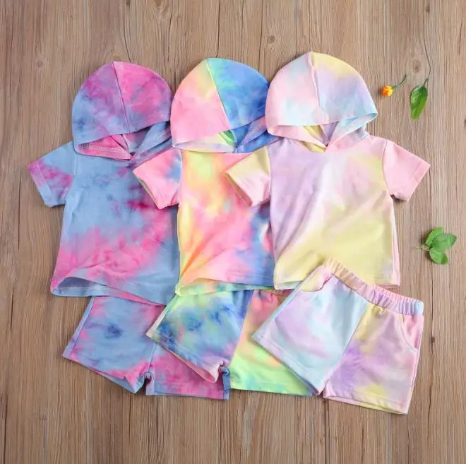 

Костюм детский летний с короткими рукавами, пуловер с капюшоном и эластичные короткие брюки, Модный повседневный