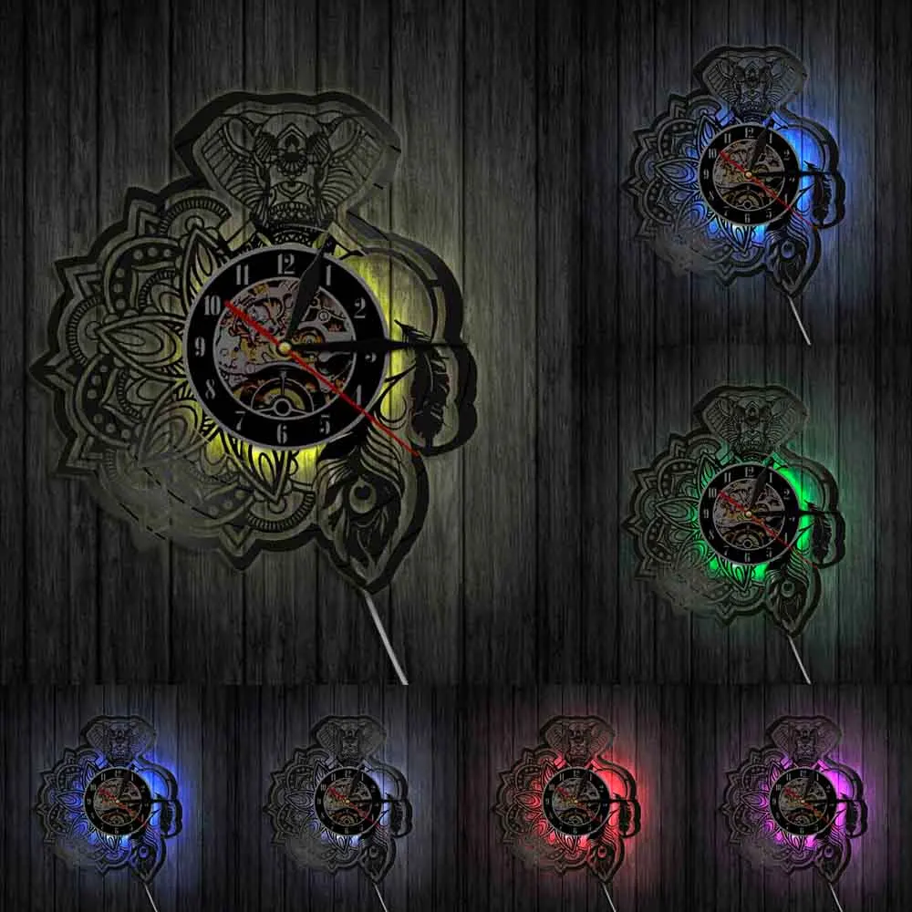 Настенные часы с цветочным рисунком слона мандалы Ганеш слон виниловая запись