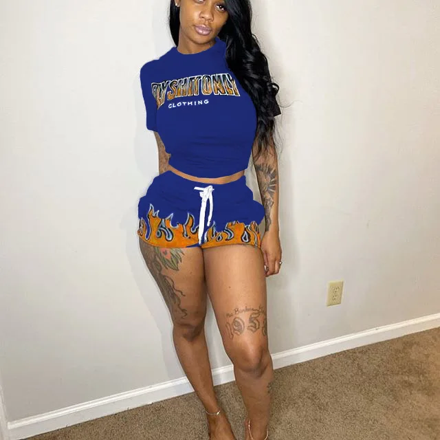 

Chocomist Two-piece Casual Sporty Fire Letter Print Women Pant Set JC7009