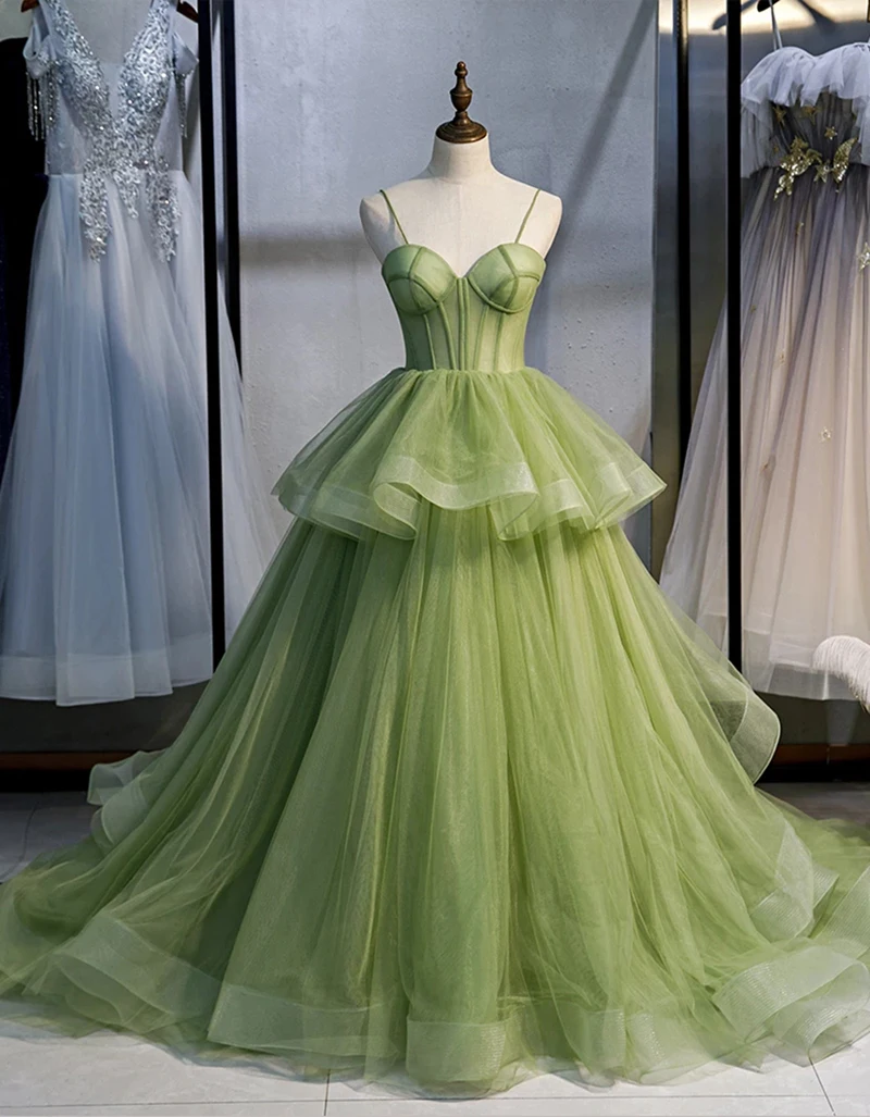 Hunter Elegant Evening Dresses Spaghetti Straps A-Line Tulle Tiered Ruffle Prom Gowns Back Lace-Up Custom Made Formal | Свадьбы и