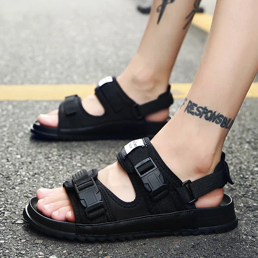 black 12 Кроссовки без шнуровки; красивые пляжные шлепанцы без задника; большие размеры 45; большие размеры 46; Повседневная Уличная Мужская обувь из сетчатого материала; летние спортивные черные сандалии; шлепанцы - Цвет: black 12