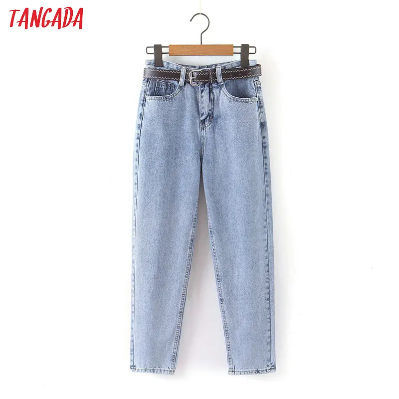 

2022 Tangada 2021 fashion women mom jeans pants with belt long trousers strethy waist pockets zipper female pants HY41