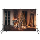 Фоны для фотосъемки в помещении с изображением камина рождественской елки огней, рождественские украшения для фотостудии W-3437