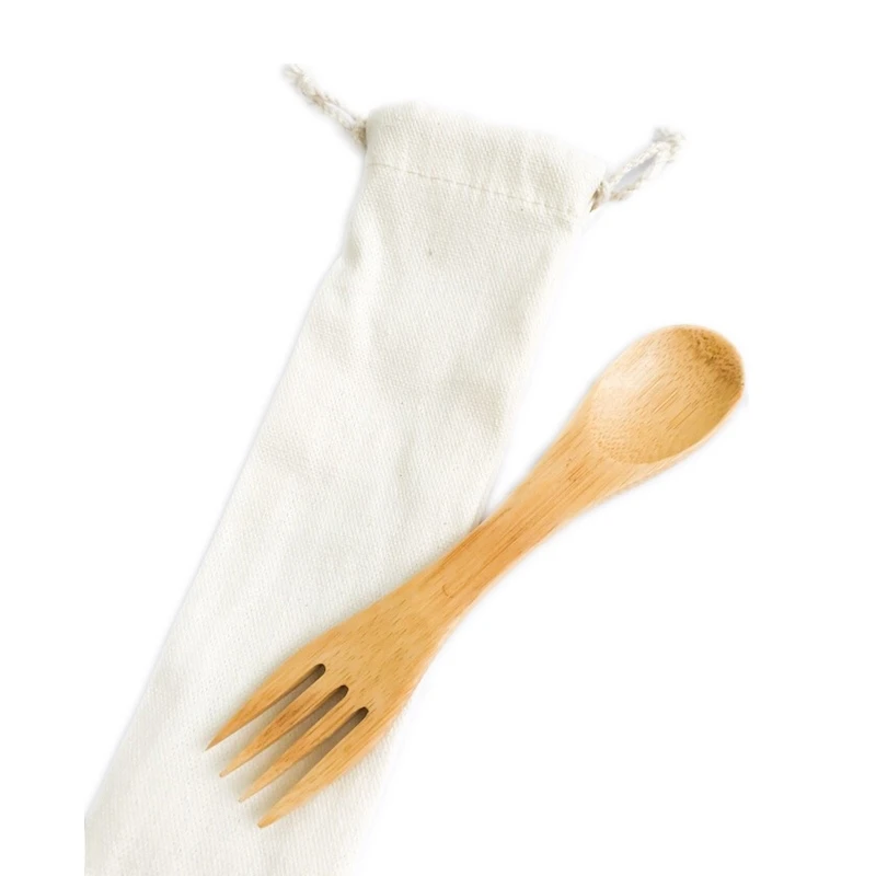Многоразовая бамбуковая ложка вилка 2 в 1 из нержавеющей стали|Ложки| |