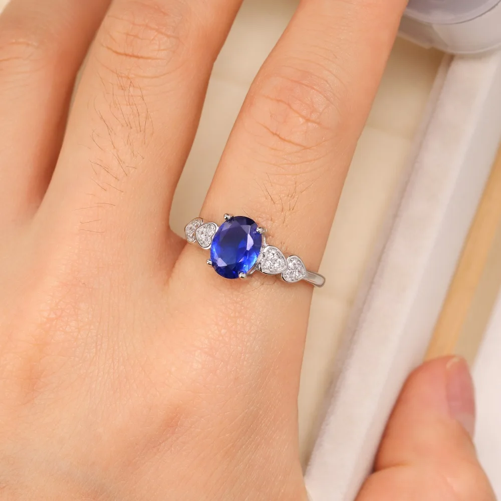 

Japan And South Korea Fashion S925 Silver Ring Heart-Shaped Oval Ring Inlaid Aquamarine Zircon Egg-Shaped Female Engagement Ring