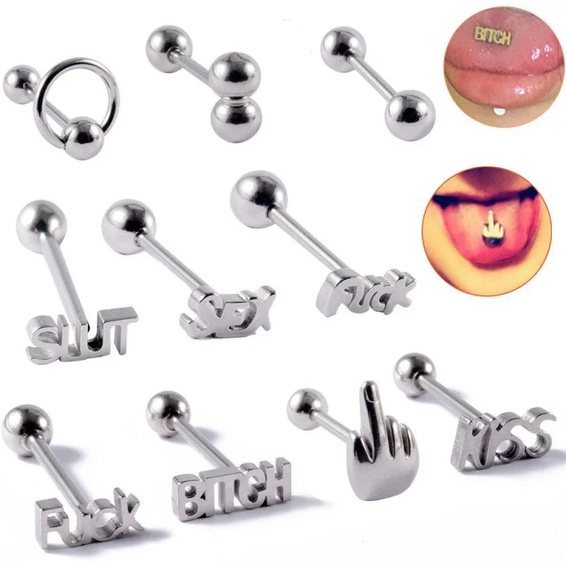 

Punk Tongue Piercing Ring Letter Shape Tongue Ring Unisex Stainless Steel Earring Stud Tongue Studs Barbell Pircing Jewelry Body