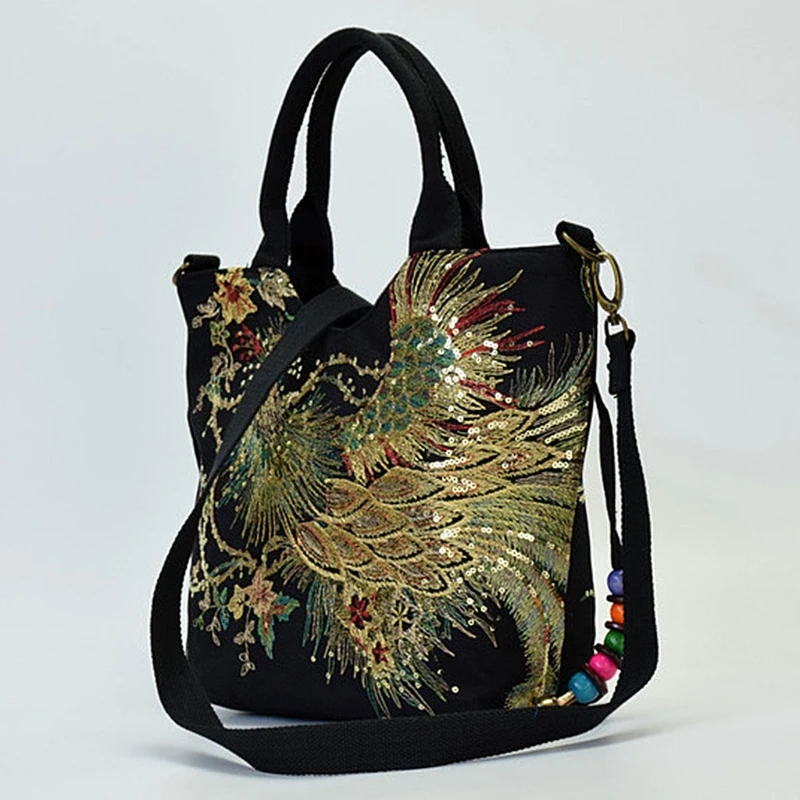 

Women Peacock Embroidery Ethnic Handbag Crossbody Purse Ladies Tote Shoulder Bag