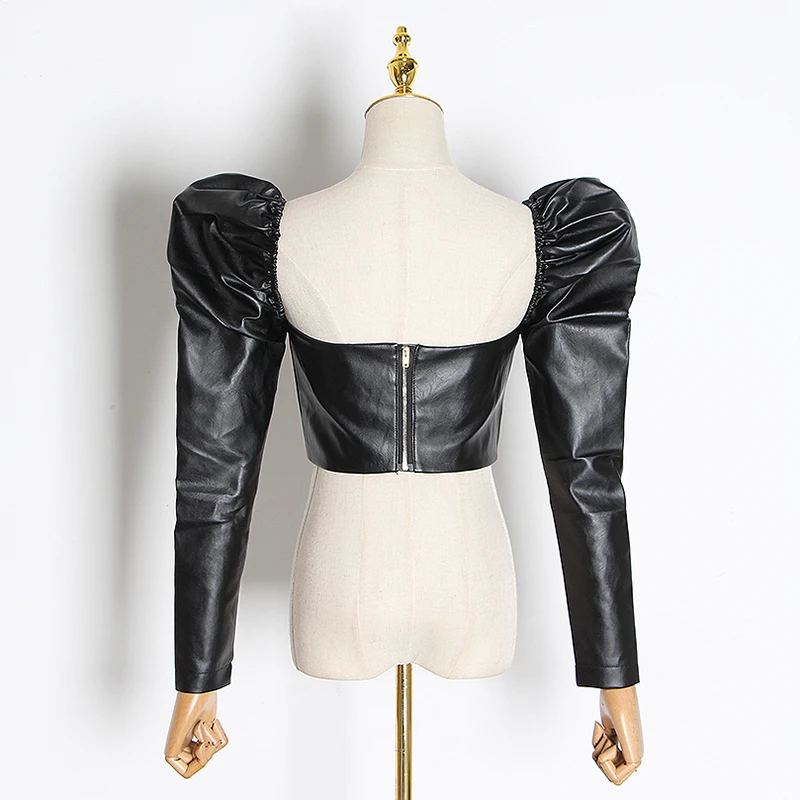 Винтажная короткая женская блузка с открытой спиной квадратный воротник пышная