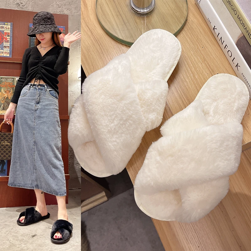 

Сланцы женские меховые, модные домашние меховые шлепанцы на плоской подошве, плюшевая повседневная меховая обувь, зимние тапки-кошелек