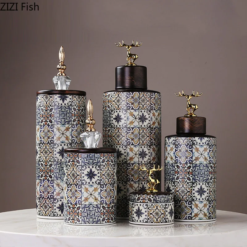 Американская Керамика банки для конфет с крышкой многофункциональное хранилище