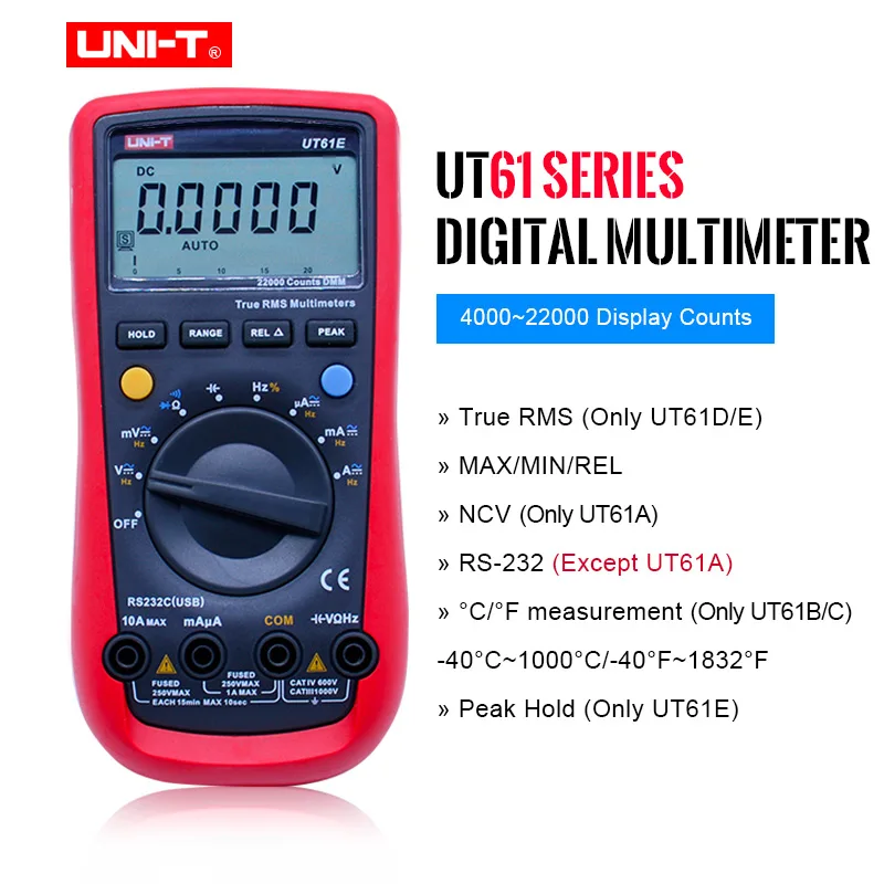 UNI-T UT61A UT61B UT61C UT61D UT61E Цифровой мультиметр True Rms AC DC измеритель CD-диск с программным