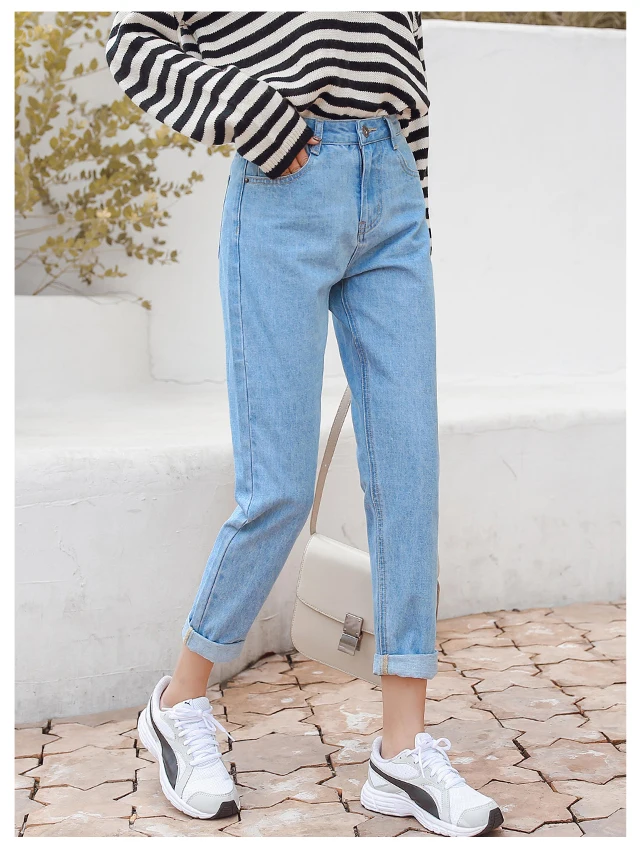 Light blue Новинка, женские брендовые джинсы, черные, белые, синие штаны-шаровары, потертые джинсовые штаны длиной до щиколотки, женские весенне-летние свободные повседневные джинсы - Цвет: Light blue