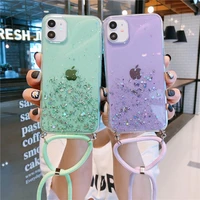 bling glitter stars sequins cord chain lanyard phone case for iphone 11 pro xs max 12 mini xr x 6s 7 8 plus for samsung s8 s9