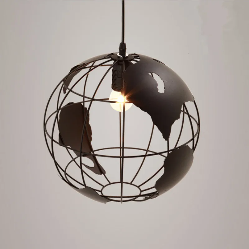 

Creative American Restaurant Chandeliers Bar Wrought Iron E27 Blubs Round Light Cafe Globe Decoration Lamp Free Shipping
