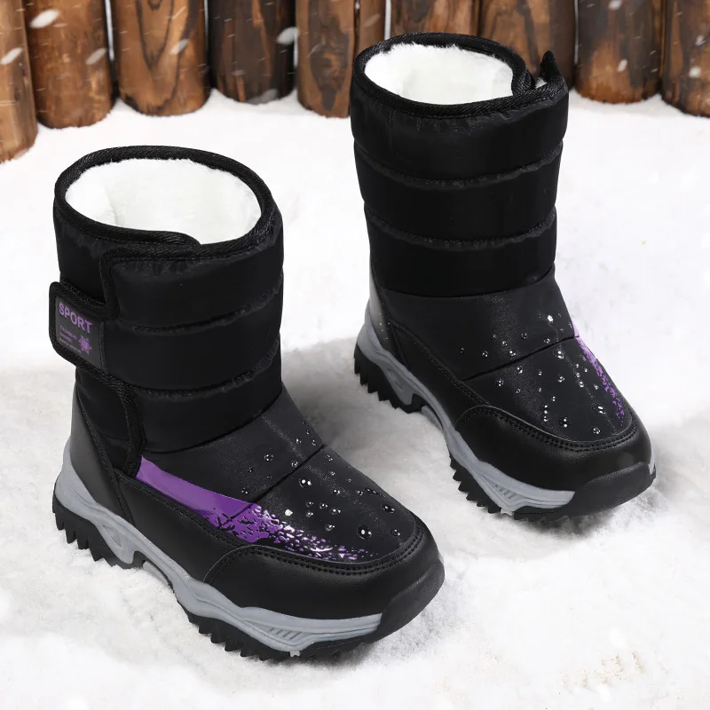 

Winter Children's Snow Boots Waterproof Girls Cotton Shoes High-top Outdoor Hiking Sneakers Non-Slip Keep Warm Camping Footwear
