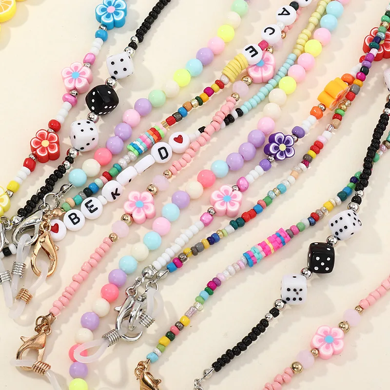 

New Arrival Color Wind Non-slip Measle Masking Chains Womens Dice Bungee Cord Leather Glasses Chain Jewelry For Girls