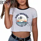 Летняя футболка для серфинга, волны, океан, дорога, одежда в Корейском стиле, футболка, Новое поступление, Забавный кроп-топ, Mujer размера плюс женская одежда