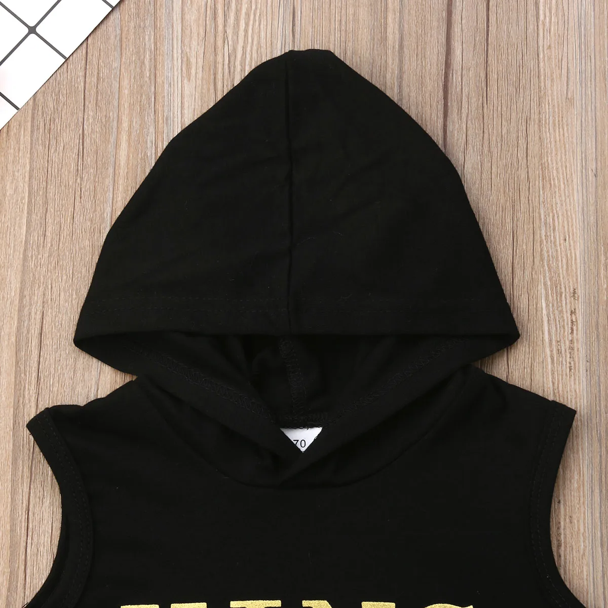 Newborn Baby Boys Clothes Set Letter Print Hoodie Sleeveless Black Sweatshirt Pants Outfits Baby Boy Summer Clothing Set